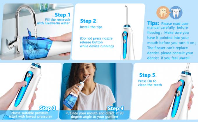 Electric Irrigator oral para os dentes, as cintas, o líquido de limpeza impermeável dos dentes sem corda da água Flosser, recarregável dentais & IPX7